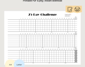 75 Day Challenge Tracker | Printable Habit Tracker for Fitness, Goals & Productivity