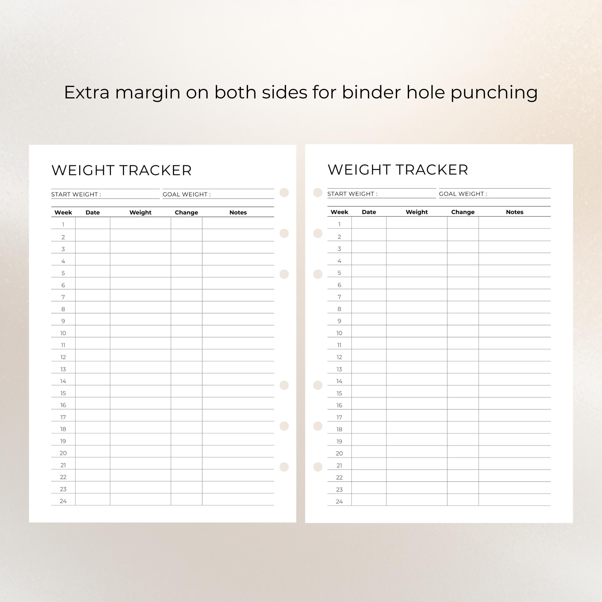 Week Data Tracker 24 Week Weight Loss Tracker Printable 6 Month Undated Weekly Weigh in ...
