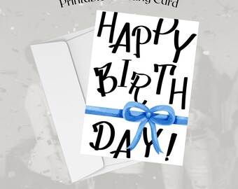Minimalist Birthday Card, Simple Lettering (Digital Download, Printable A7 Envelope Included)