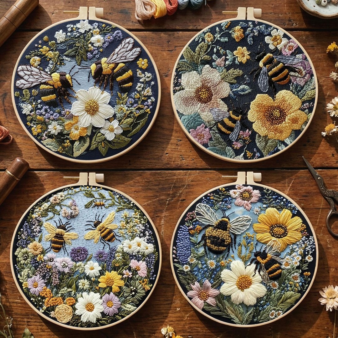 Bees Collect Nectar Embroidery Kit, Beginner Friendly DIY Craft - Etsy