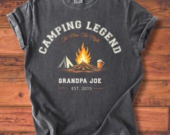 Personalized Camping Legend Shirt • Vintage Varsity Style Dad Grandpa Tee