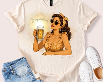 Biergartenliebe Damen T-Shirt, Vintage Bier Shirt, Bierliebhaberin Geschenk, Sommer Outfit, optional personalisierbar