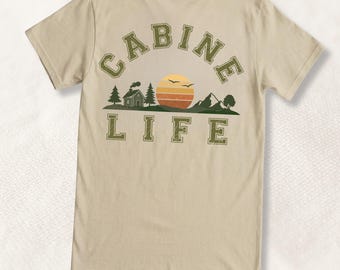 Cabin Life Back Print Tee: Vintage Mountain Cabin Shirt