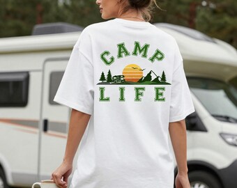 Camp Life Back Print Shirt, Vintage Tent Camping Graphic Tee, Retro Campfire T-Shirt, Outdoor Adventure Softstyle Tee