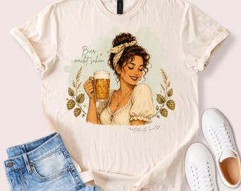 Bier macht schön Damen T-Shirt, Vintage Bier Shirt, Lustiges Bier Geschenk, Bierliebhaberin Outfit, optional personalisierbar