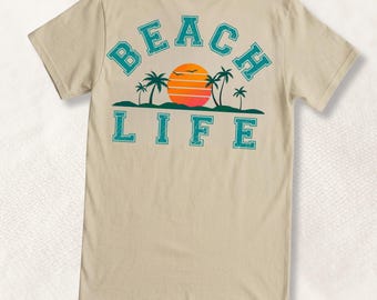 Beach Life Back Print Shirt, Vintage Coastal Graphic Tee, Retro Summer Vacation T-Shirt, Beach Aesthetic Unisex Softstyle Tee