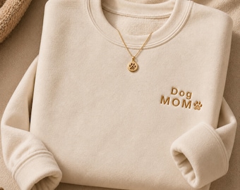 Dog Mom Embroidered Sweatshirt, Minimalist Crewneck for Dog Lovers, Pet Mom Gift, Cozy Unisex Pullover