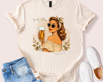 Beauty & Bier Damen T-Shirt | Vintage Bier Shirt für Frauen | Lustiges Bierliebhaber Geschenk | Oktoberfest- und Biergarten-Outfit