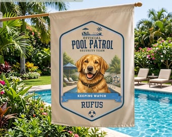 Personalized Pool Patrol Flag, Custom Dog Pool Flag, Pool Security Team Garden Flag, Backyard Pool Decor, Double Sided Flag