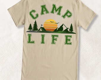 Camp Life Back Print Shirt, Vintage Tent Camping Graphic Tee, Retro Campfire T-Shirt, Outdoor Adventure Softstyle Tee