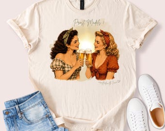 Prost Mädels Damen T-Shirt, Vintage Bier Shirt, Freundinnen Geschenk, Biergarten Outfit, personalisierbar
