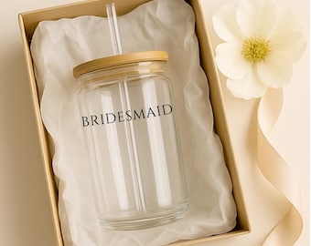Personalized Bridesmaid Glass Can, Custom Bridal Party Gift, Maid of Honor Coffee Sipper
