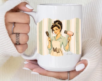 Vintage Hairdresser Mug: Personalized Ceramic Coffee Cup with Custom Name  (11oz or 15oz)