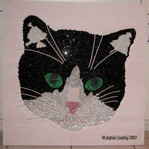 Swarovski Crystal Tuxedo Cat Art image 3