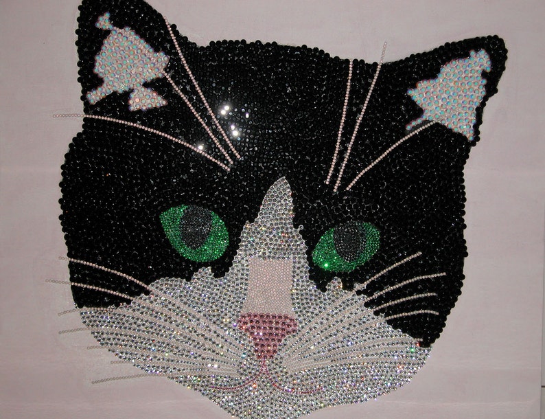 Swarovski Crystal Tuxedo Cat Art image 2