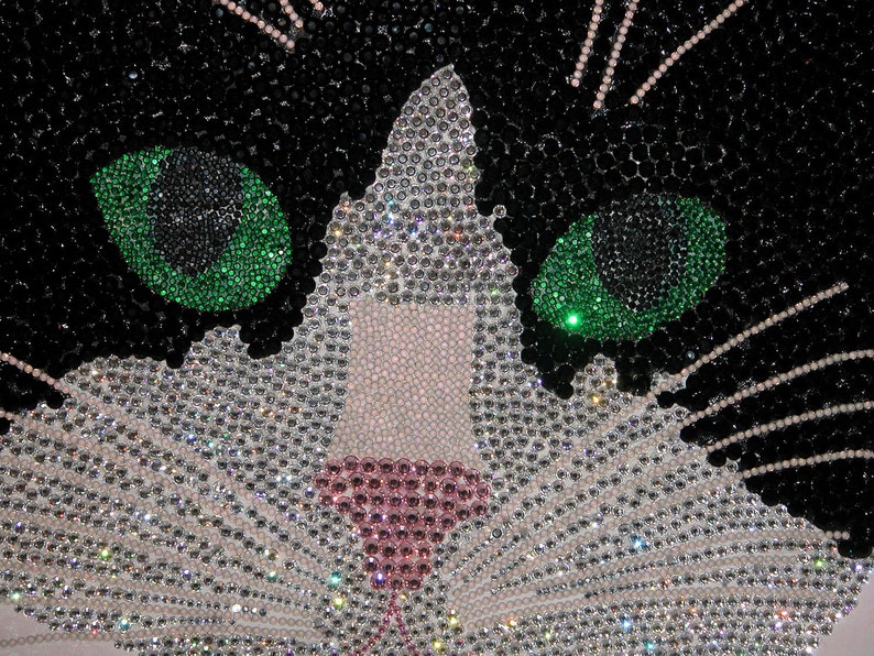 Swarovski Crystal Tuxedo Cat Art image 1
