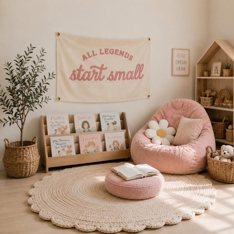 All Legends Start Small Canvas, Nursery Wall Art, Custom Embroidered Baby Name Canvas Flag, Kid's room Embroidery imagen 3