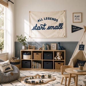 All Legends Start Small Canvas, Nursery Wall Art, Custom Embroidered Baby Name Canvas Flag, Kid's room Embroidery imagen 2