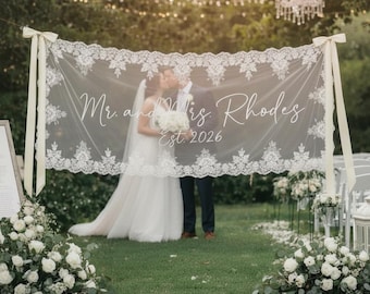 Letrero de bienvenida de encaje transparente personalizado para bodas, letrero de encaje personalizado para bodas, decoración de boda bohemia, letrero de ceremonia moderno, letrero de encaje rústico