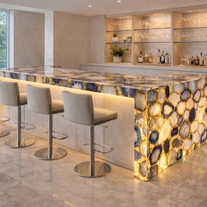 Piano di lavoro in pietra di agata personalizzato / Piano del tavolo da cucina in resina geode grigio-blu