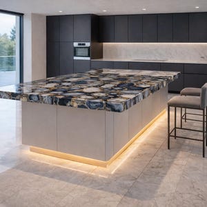 charcoal & smoke agate Counter Top |  Kitchen Island Top | Iridescent Granite Slab