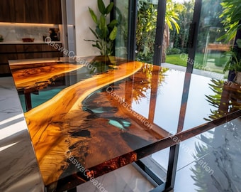 Epoxy Dining Table, Live Edge Wood Resin Dining Table, Luxury River Table, Handmade Modern Dining Table, Custom Epoxy Furniture