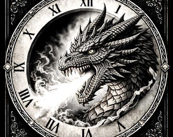 Personalized Dragon Slate Clock – Fantasy Gothic Wall or Desk Decor – 4" or 11" Dragon Clock