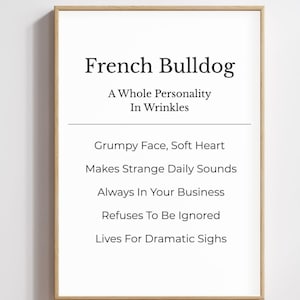 French Bulldog Comedy Print, Cute Dog Wall Art, Frenchie Printable Gift