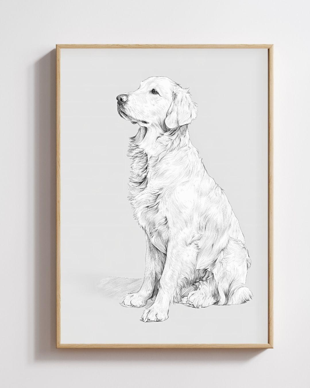 Modern Golden Retriever Printable Wall Art, Clean Neutral Dog Decor ...