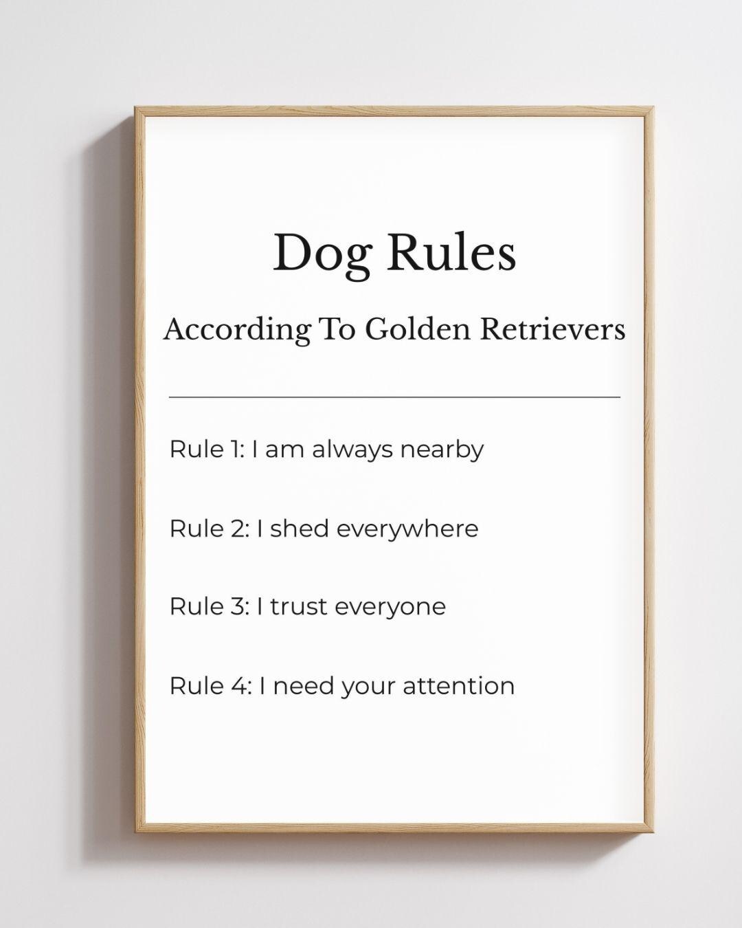 Minimalist Dog Rules Poster Golden Retriever Printable Wall Art, Funny ...