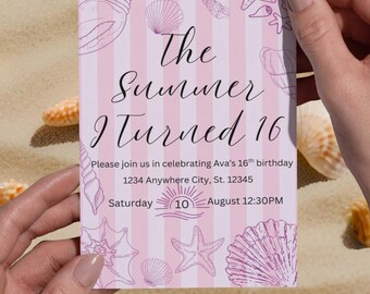 Invitation d'anniversaire de l'été j'ai eu 16 ans - modèle de toile modifiable - téléchargement immédiat