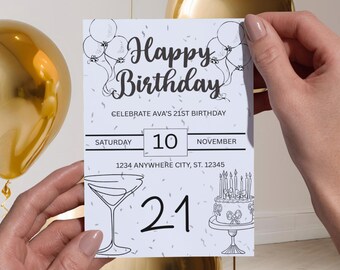 21st Themed Birthday Invitation- Editable Canva Template- Instant Download