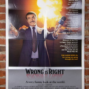 Wrong Is Right Movie Poster from 1982 starring Sean Connery - Original 27&quot; X 41&quot; (1) One Sheet Theater Folded Poster -Comedy Drama Thriller