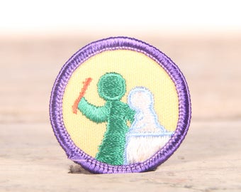 Parche vintage de las Girl Scouts / Parche Scout de los años 70-80 / Parche Scout antiguo morado y amarillo / Parche de las Girl Scouts de 3,8 cm / Insignia Scout