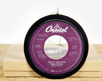 Boule de Noël vintage Billy Squier, disque « The Stroke » de 1981 / Décoration des Fêtes vintage / Pop, Rock