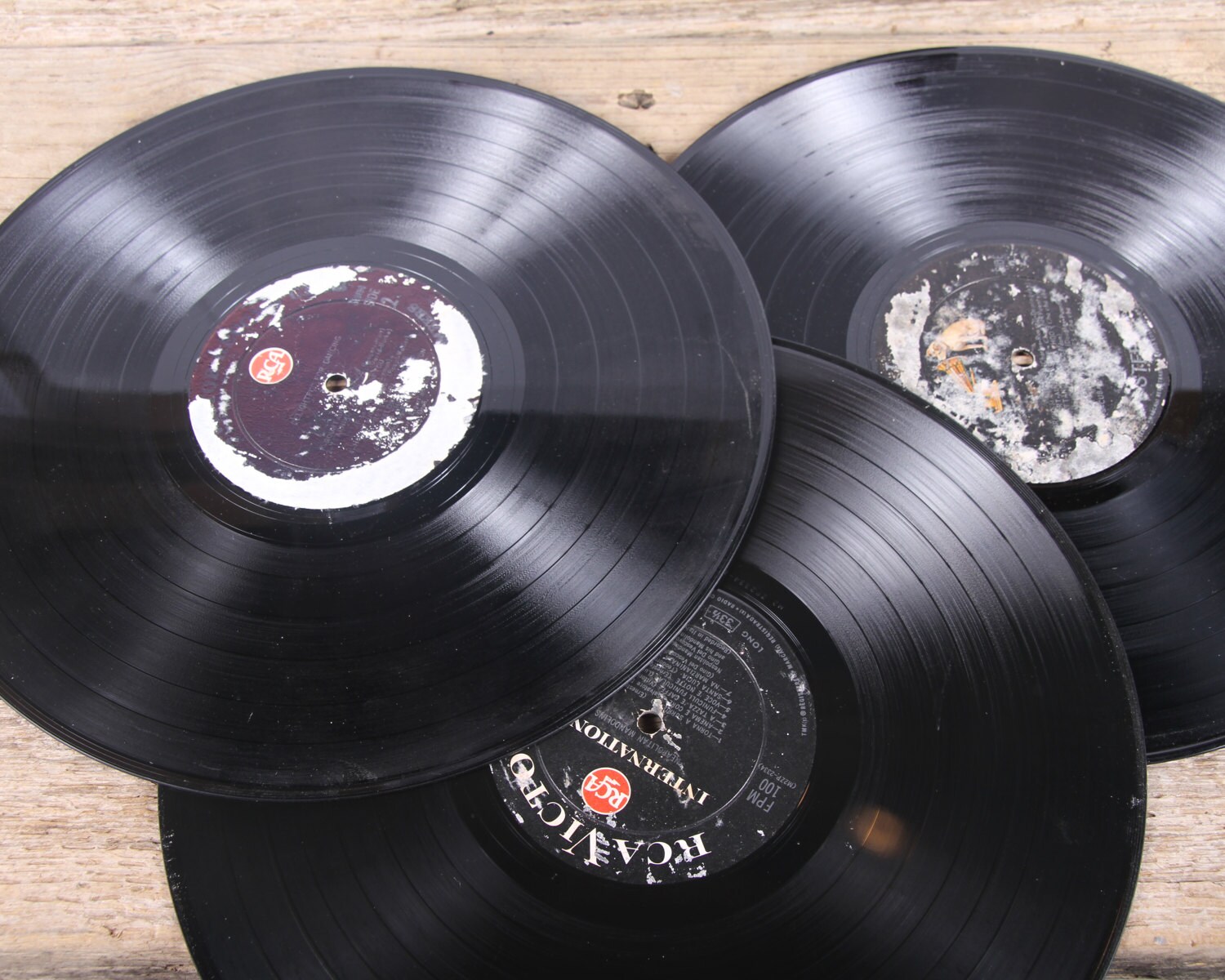 3 Vintage 33 1/3 Records / Black Vinyl Records / Antique Vinyl Records