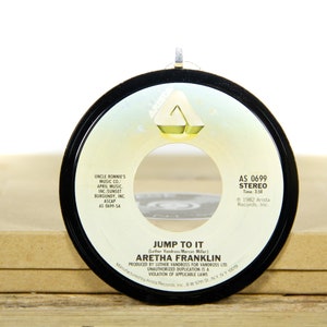 Vintage Aretha Franklin &quot;Jump To It&quot; Record Christmas Ornament from 1982 / Vintage Holiday Decor / Funk, Soul, Rock