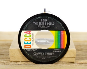 Vintage Conway Twitty "I Did The Best I Could" Vinyl Record Christmas Ornament from 1970 / Vintage Holiday Decor / Country, Folk