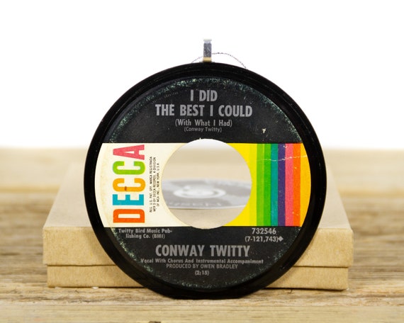 Vintage Conway Twitty "I Did The Best I Could" Vinyl Record Christmas Ornament from 1970 / Vintage Holiday Decor / Country, Folk