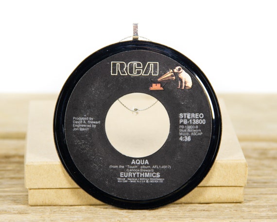 Vintage Eurythmics "Aqua" Record Christmas Ornament from 1983 / Vintage Holiday Decor / Rock, Synth-Pop