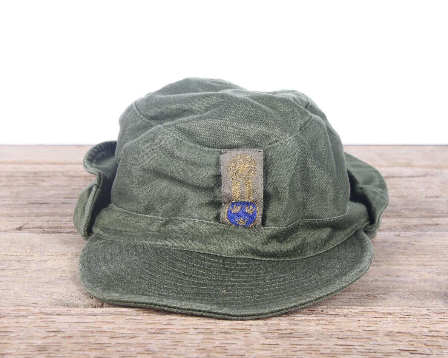 Vintage Military Cotton Field Hat / Small Army Cap / Green Retro