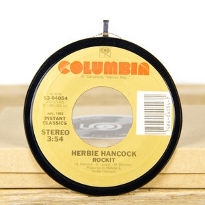 Vintage Herbie Hancock &quot;Rockit&quot; Record Christmas Ornament from 1983 / Music Ornament / Vintage Holiday Decor / Jazz, Electronic