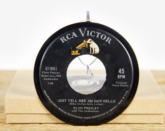 Vintage Elvis Presley "Just Tell Her Jim Said Hello" Vinyl Record Christmas Ornament from 1962 / Vintage Holiday Decor / Rock, Pop