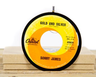 Vintage Sonny James "Gold and Silver" Vinyl Record Christmas Ornament / Vintage Holiday Decor / Country, Folk