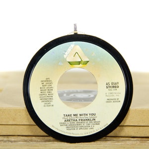 Vintage Aretha Franklin &quot;Take Me With You&quot; Record Christmas Ornament from 1980 / Vintage Holiday Decor / Funk, Soul, Rock