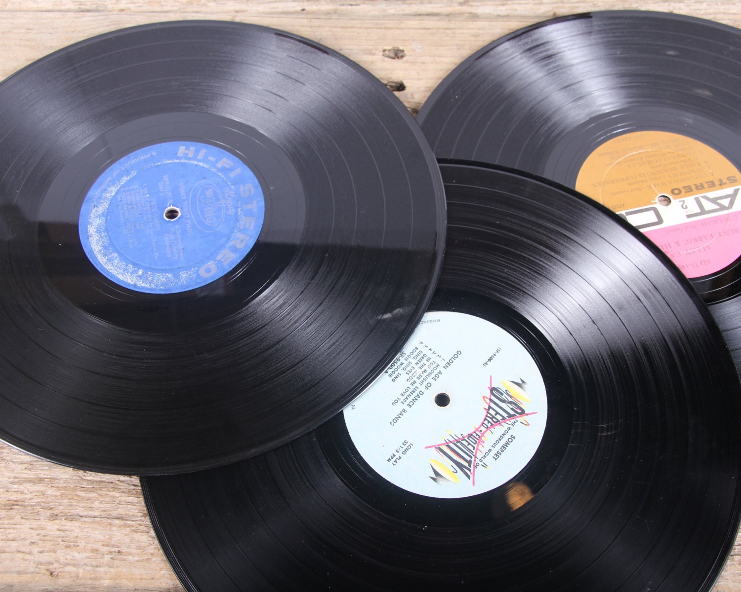 3 Vintage 33 1/3 Records / Colorful Vinyl Records / Antique Vinyl