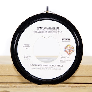 Vintage Hank Williams, Jr. &quot;Now I Know How George Feels&quot; Record Christmas Ornament from 1983 / Christmas Record Gift / Country Folk
