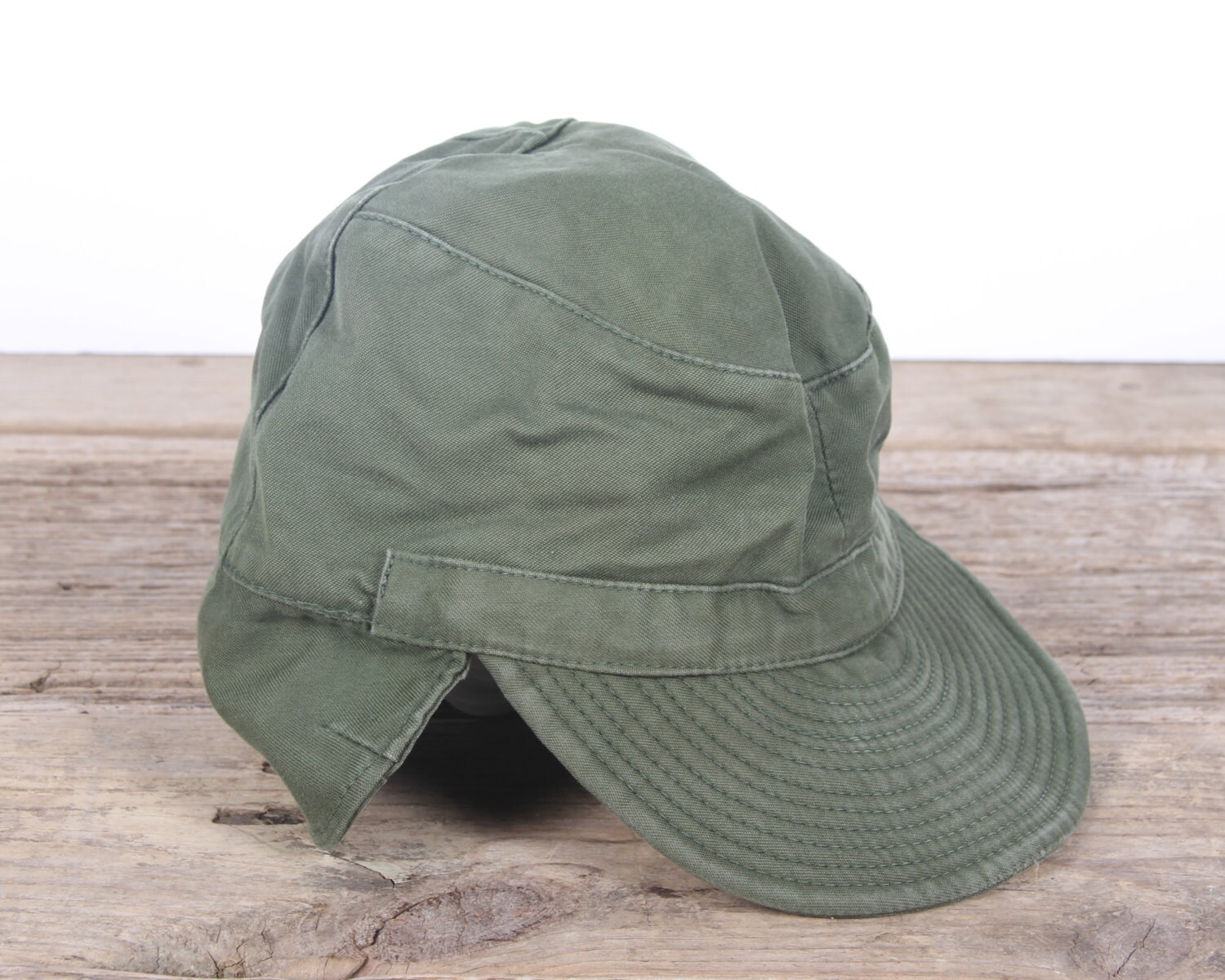 Vintage Military Cotton Field Hat / Small Army Cap / Green Retro