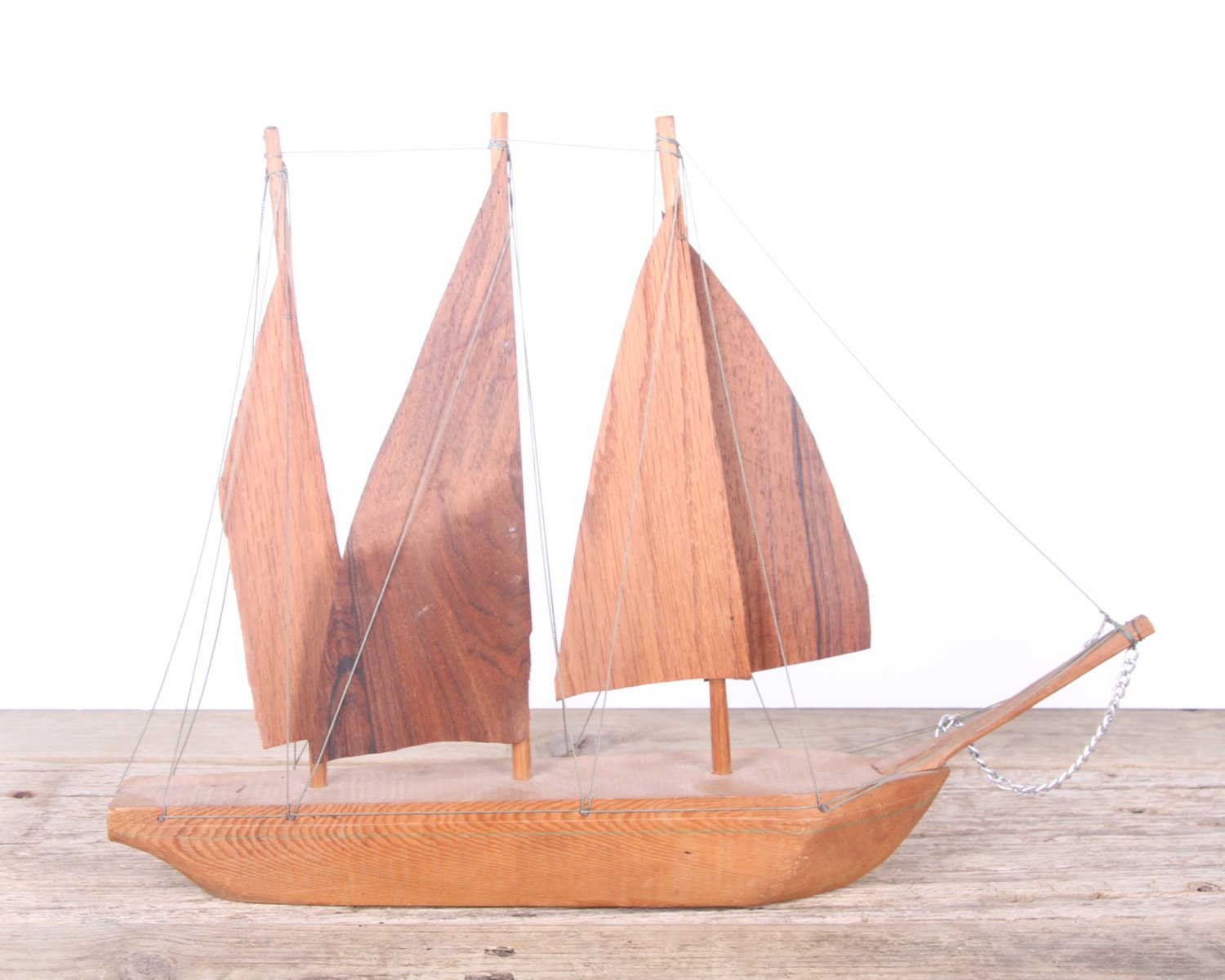 Vintage Handmade Boat / Wooden Boat / Teak Sail Boat / Boating Gifts