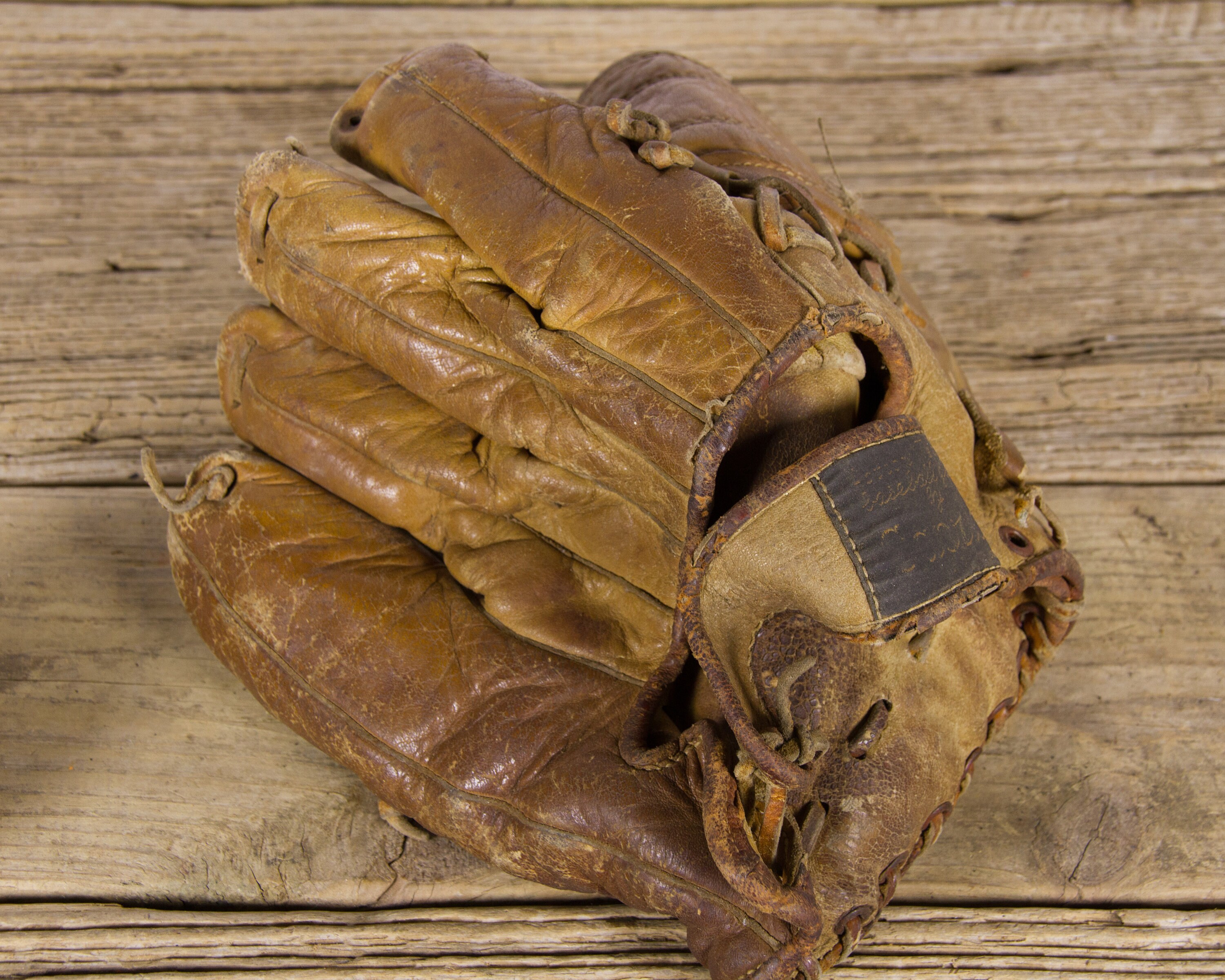 Antique Leather Baseball Glove / Old Baseball Mitt / Vintage Leather